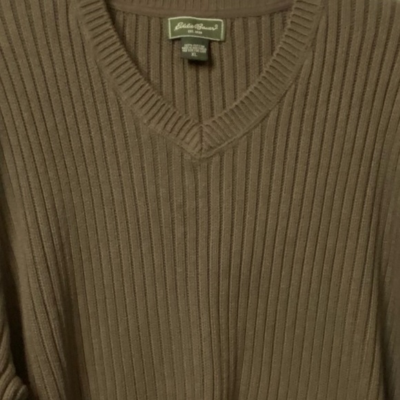 Vintage EDDIE BAUER Sweater 100% Cotton Olive Green Size Mens XL Pullover - Picture 3 of 7